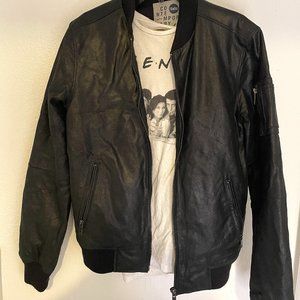 ASOS Faux Leather Bomber Jacket in black, size M